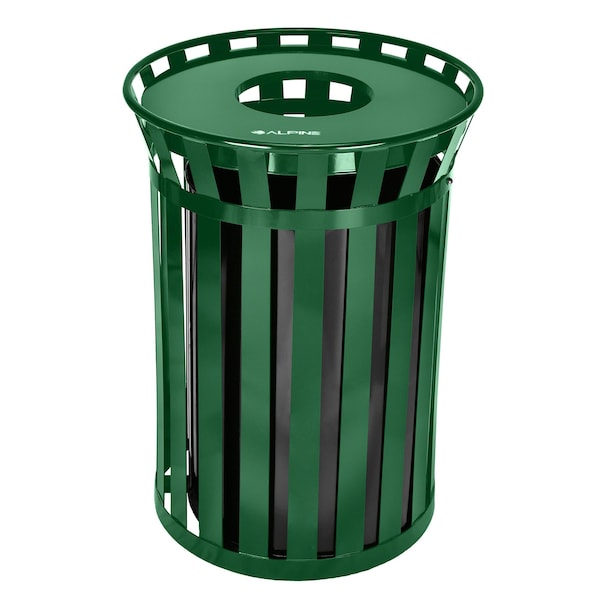 Alpine Industries 38 gal Round Outdoor Can, Green, Galvanized Steel, 27 in ALP479-38-GRN - main